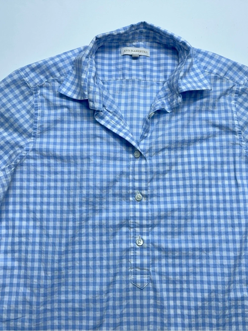 Ann Mashburn Popover Shirt Womens Small Blue Long Sleeve Gingham Poplin - Picture 8 of 16
